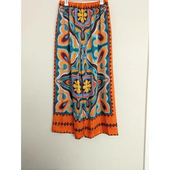 ZARA NEW WOMAN SS23 ORANGE FLOWY PRINTED PANTS REF:3098/156 XS,S,M,L,XL